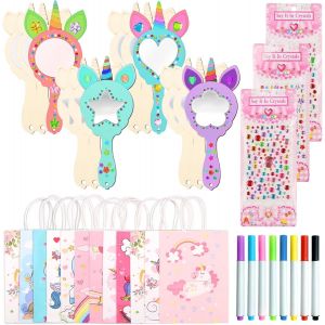 KALANKA-35 Pièces Kit Bricolage Miroir Licorne en Bois Licorne Artisanat à Peindre Loisirs Créatifs Activites Manuelles de Enfants Miroir à Main de Princesse Anniversaire Cadeau pour Fille Fête Déco - Neuf