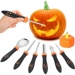 Trahoo-Kit De Sculpture Pour Citrouille, Halloween Kit De Sculpture De Citrouille 6 Pièces Pumpkin Carving Kit Outils Sculpture En Acier Inoxydable Pour Halloween Décoration - Neuf
