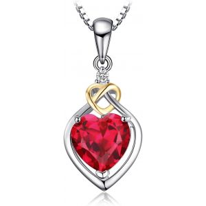 Tianyi-Amour Coeur Knot 2.5ct Pendentif Synthetique Rubis Rouge Pierre Cubique Zircon Argent Sterling 925 Pour Femme, Ensemble Parure De Bijoux Fille, Collier Chaine Cadeau Anniversaire 45cm - Neuf
