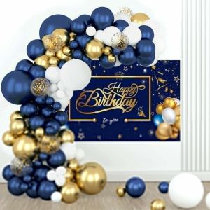 Kit Arche Ballon Bleu Marine,94Pcs Arche Ballon Anniversaire Bleu Or Avec Confettis Ballons Pour Gar&ccedil;on B&eacute;b&eacute; Douche,Decoration F&ecirc;te Anniversaire,Mariage,D&eacute;coration De Graduation,Saint Valentin - Neuf