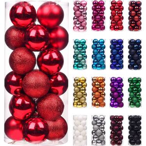 24 mini boules de No&euml;l, incassable petites d&eacute;corations de No&euml;l pour l'arbre de No&euml;l (rouge), un Seul seau - Neuf