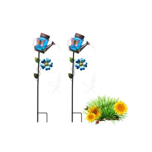 Lot de 2 arrosoirs solaires lumineux avec manche en forme de crosse de berger pour la d&eacute;coration de jardin - Neuf