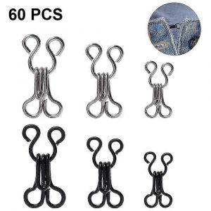 60pcs Crochets &Agrave; Coudre Et Fermeture Des Yeux Pour Soutien-Gorge Et V&ecirc;tements, 3 Tailles (Blanc Argent&eacute; Et Couleur Pistolet) - Neuf