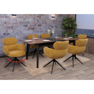 Lot de 6 chaises de salle &agrave; manger HWC-O77, chaise de cuisine, pivotante avec retour automatique, tissu (310 g/m&sup2;) chenille Oeko-Texjaune moutarde - Neuf