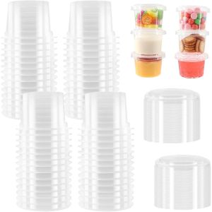 Checarzhn--No1-60 Pièces Transparent Pots À Sauce En Plastique 100ml, 4oz Petit Pot Conservation, 100% Hermétiques Boîtes De Alimentaires Pour Meal Prep, Sauces, Condiments, Crèmes, Snacks(Avec Couve - Neuf