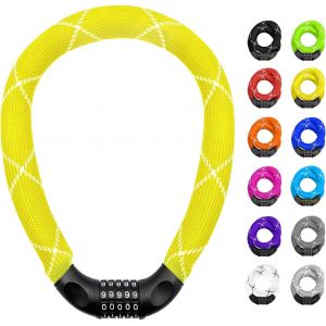 Antivol Cadenas À Combinaison De Codes Pour Vélo Avec Chiffres Et Revêtement En Tissu Extrêmement Robuste,Maillons De Chaîne En Acier,6 X 6 X 6 X 900 Mm (Jaune) - Neuf