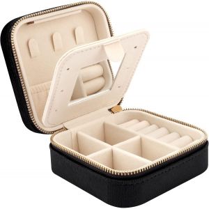 Kalanka-Mini Coffret À Bijoux De Voyage En Velours Avec Miroir, Boîte À Bijoux De Voyage Pour Filles Et Femmes, Petit Organisateur De Bijoux Pour Bagues, Boucles D'oreilles, Colliers, Noir - Neuf