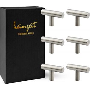 YUJTG-Poignées de Placard pour Portes, Tiroirs et Commodes en Acier Inoxydable de Haute Qualité [6 Pièces, Design en T] Couleur: Argent, Boutons de Meuble avec Poignée à un trou et vis - Neuf