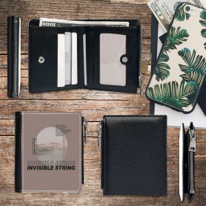 Portefeuille Invisible String Paroles_780 Compact en Simili-Cuir PU Porte-Cartes avec Fermeture Éclair Multi-Poches Unisexe Homme Femme Ad - Neuf