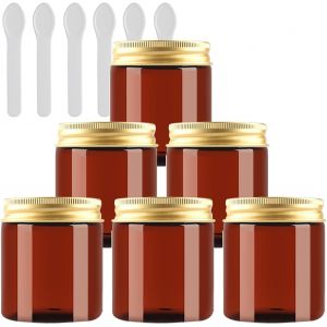 6 Pièces Vides Petit 80 Ml Marron Cosmétique Pot En Plastique Avec Couvercle Or 80 G Pots De Cosmétique Crème De Bouteille Contenant Avec 6x Spatules - Neuf