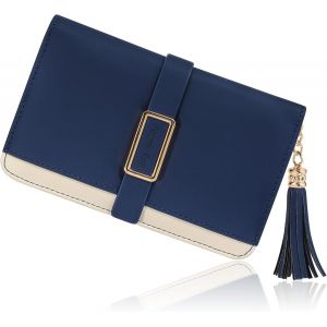 CAUC-Portefeuille pour femme avec fermeture éclair et protection RFID | Porte-monnaie pratique pliable en deux parties pour cartes et compartiment à monnaie, bleu/beige, s, Décontracté - Neuf