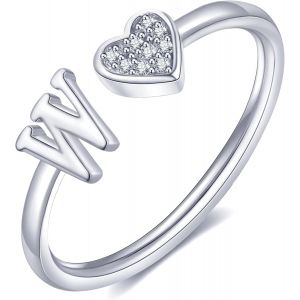 Kal-Bague Femme Or Argent Rose Or Coeur Bague Avec Initiale Lettres Enfant Fille Plaqu&eacute; Or Reglable Ajustable A-Z Collier Femme Bague Fian&ccedil;ailles Accessoires Mode Contemporains Bo&icirc;te Cadeau - Neuf