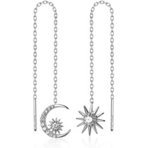Cmjaagur-Boucles D'oreilles Pendantes Asymétriques En Argent Sterling 925 Avec Pendentif En Forme De Lune Et Soleil En Cristal Pour Femmes Et Filles, Argent Sterling[M1307] - Neuf