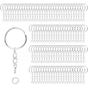 100pcs Anneau Porte Cl&eacute; Avec Cha&icirc;ne,25 Mm Attache Porte Cl&eacute;, Split Porte Clef Anneaux Lot M&eacute;tal Porte Anneau Fendu Anneau Porte Cl&eacute;, Pour Diy - Kit De Bricolage - Fabrication De Bijoux - Argent - Neuf