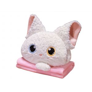 Coussin-Coussin/Couverture Chauffe-Mains 3 En 1 En Forme De T&ecirc;te De Chat, Blanc - Neuf