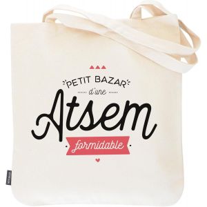 KALANKA-Totebag Atsem - Petit bazar d'une Atsem Formidable - 100% coton - Sac - Cabas - Cadeau de Fin d'année - Cadeau Noël - Rentrée des Classes - Merci Atsem - Neuf