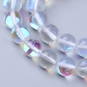 Meimie-Lot De 15 Perles Rondes En Pierre De Lune,Cristal Synthétique Irisé De 8mm Et 6mm Pour La Fabrication De Bijoux - Neuf