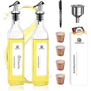 Distributeur D'huile En Verre De 500 Ml,2 Bouteilles D'huile Avec Bec Verseur (Argenté),Bouteille D'huile D'olive Avec Étiquettes Blanches Élégantes,Distributeur D'huile Et De Vinaigre - Neuf