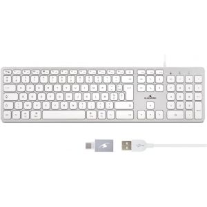 SUBZONAL-Clavier Français AZERTY Filaire pour Mac - Touches Concaves et Silencieuses, 13 Raccourcis Multimédia, Adaptateur USB/USB-C - Neuf