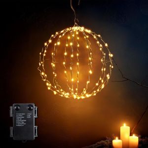 Jgd-Guirlande Ext&eacute;rieur &Agrave; Piles - Boules Led Suspendues &Oslash;30cm/140 Leds - 8 Modes Minuterie - Blanc Chaud Ip44 - Pour Jardin/Balcon/F&ecirc;te/Int&eacute;rieur - Neuf