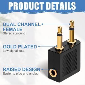 Airplane Headphones Adapters Gold Plated,[Pack Of 5] 3.5mm Female Aux Audio Jack Gold Plated Bills Airplane Headset Adapters,Use Your Adapter With Your In-Flight Multimedia System.[G64] - Neuf
