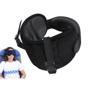 Oreiller de voyage avec sangle de t&ecirc;te et masque pour les yeux, id&eacute;al pour les voyages en avion. - Neuf
