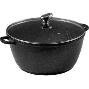 Subzonal-Pcui001014 - Faitout Fonte D'aluminium Premium &Oslash;36cm, Couvercle Verre - Rev&ecirc;tement Anti-Adh&eacute;sif Fa&ccedil;on Pierre - Poign&eacute;e Amovible - Tout Feu, Noir Et Blanc - Neuf