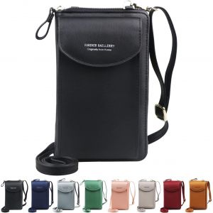 Femmes Portefeuille Sac À Bandoulière En Cuir Porte Monnaie Portable Mini Pochette Porte Carte Épaule pour les téléphones de moins de 6,3 pouces (black) - Neuf
