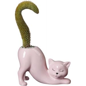 ERYI-Pot De Fleurs Mignon En Céramique Pour Chat Rose - Pour Intérieur Et Extérieur - Pour Bureau, Chambre, Décoration D'Intérieur, Cadeau Pour Les Amoureux Des Chats (Rose) - Neuf
