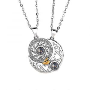 Couple Magn&eacute;tique Appariement Collier Soleil Lune Projection-Bon - Neuf