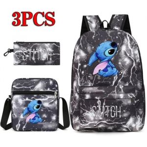 3PCS Stitch Sac &agrave; Dos Enfants Nuit &Eacute;toil&eacute;e Bookbag Sac &agrave; Dos d'&eacute;cole pour Voyage pour &eacute;tudiants, Cartable pour gar&ccedil;ons Filles - Neuf