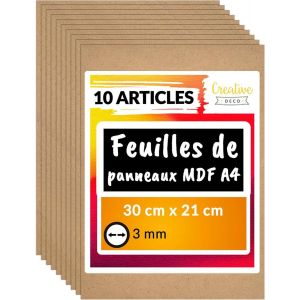 Tianyi-10 X A4 Panneau Mdf | 300 X 210 X 3 Mm | Feuille Planche Bois Brut | Plaque Bois Idéale Pour Bricolage, Découpe Laser, Gravure, Maquette | Panneaux Pour Pyrogravure, Linogravure - Neuf