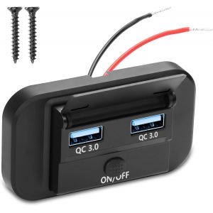 Prise Usb Rv 12 V/24 V - Support Mural - 36 W - Double Charge Rapide Qc3.0 - Port Usb-A - Prise De Charge De Voiture Avec Interrupteur &Agrave; Bouton - Chargeur Rapide &Eacute;tanche - Bloc D'Alimentation - Neuf