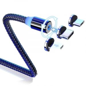 c&acirc;ble de chargeur magn&eacute;tique 360&deg; 2 m&egrave;tres LED 3 en 1 Type C/Micro/8 pin 360, pour Smartphone - Neuf