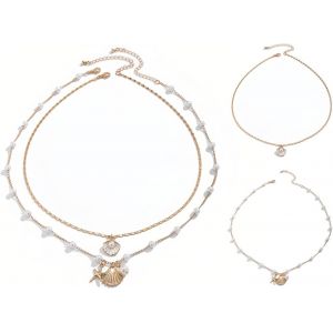Kal-2 Pièces Coquille Collier,Pendentif Femme Collier Empilable Necklaces Coquillage Or Chaine Bijoux De Plage Jewelry Style Bohème Colliers,Pour L'été,La Plage,Les Filles - Neuf