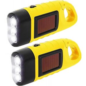 HLJHJ-Lot de 2 lampes de poche à manivelle, Lot de 2 lampes de poche LED solaires, Lampe de poche Manivelle, LED rechargeable Étanche Torche dynamo de survie pour sports de plein air jaune - Neuf