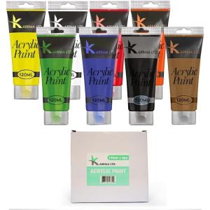 Karrma Ltd - Lot De 8 Tubes De Peinture Acrylique De 120 Ml - Fournitures Artistiques Créatives,Haute Teneur En Pigments,Peinture Acrylique À Haut Pouvoir Couvrant Et Séchage Rapide - Neuf