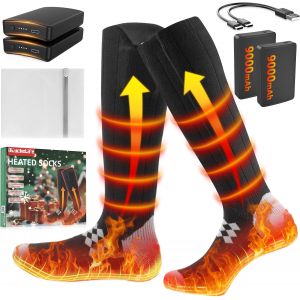 Chaussettes Chauffantes 2 Batteries 9000 Mah/5 V Rechargeables Chaussette Chauffante Up To 18h Chaussette Chauffante Homme 2 Fils Chauffants 3 Niveaux Temp&eacute;rature Heated Socks Pour Sports - Neuf