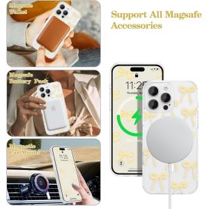 KALANKA-Coque Magn&eacute;tique pour iPhone 13/iPhone 14 Transparent &Eacute;tui avec Recharge sans Fil, Housse de T&eacute;l&eacute;phone en Motif de Noeud Arc Papillon Antichoc Bumper Cover Case pour Filles Femme, Jaune - Neuf