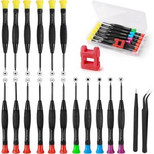 Kal-19pcs Tournevis De Précision Mini Tournevis Tournevis Lunettes Opticien Kit Outil Montre Avec 2 Pince À Épiler Ouvre Boitier Montre Pour Réparation Montre, Lunettes, Téléphone Portable - Neuf