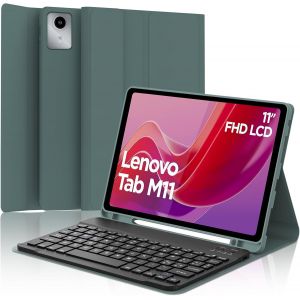 Étui Clavier Lenovo Tab M11 11"", Coque Avec Clavier Pour Lenovo Tab M11 2024, Italien Qwerty Amovible Bluetooth Clavier, Smart Cover Prend En Charge Auto Wake/Sleep, Vert Foncé - Neuf