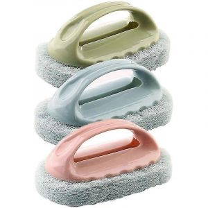 Lot De 3 &Eacute;ponges D&eacute;tachantes Avec Brosse Et &Eacute;tui En Plastique Pour Le Nettoyage De La Cuisine, De La Salle De Bain, De La Baignoire Et Des Sols. Produits D'entretien M&eacute;nager. - Neuf