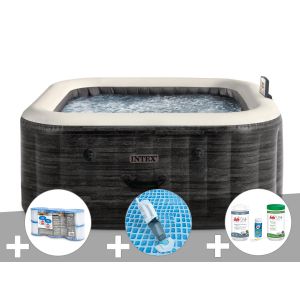 Kit spa gonflable Intex PureSpa Ardoise carr&eacute; Bulles 4 places + 6 filtres + Aspirateur + Kit de traitement brome - Neuf