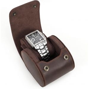 Kal-Étui De Voyage En Cuir Véritable Pour Montres, Boîte De Rangement Pour Bijoux Et Montres, Pochette De Protection Cylindrique Souple (Café, Pour 1 Montre) - Neuf