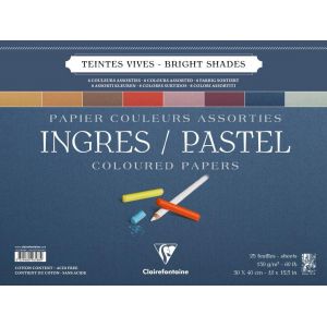 Chenquansarl-96588c Bloc Spiralé Ingres Pastel - 25 Feuilles Papier Ingres Vergé Teintes Vives Assorties - 30x40 Cm 130g - Idéal Pour Le Dessin Au Crayon, À La Sanguine Ou Au Fusain - Neuf
