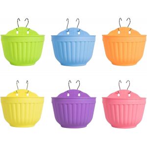ERYI-Lot De 6 Pots De Fleurs Muraux En Résine Colorée À Suspendre Verticalement Pour Jardin, Salon, Fenêtre, Intérieur Ou Extérieur, Pour Herbes, Balcon, Balustrade, Clôture, Treillis Décoratif Moder - Neuf