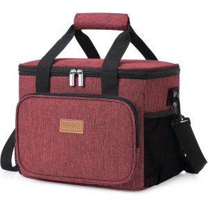 Cmws-Sac Isotherme Repas 15l(24 Canette), Grand Glaciere Souple Isothermes Homme Et Femme, Portable Lunch Bag Box, Sacs Dejeuner Pour Travail, Pique Nique, Plage, Bordeaux - Neuf