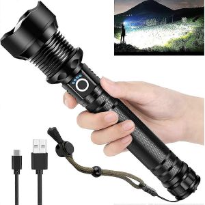 Lampe Torche Led Rechargeable, Lampe Torche Ultra-Lumineuse De 90 000 Lumens, Lampe Torche Tactique Xhp90 Avec 5 Modes, Zoomable, &Eacute;tanche De Qualit&eacute; Militaire. - Neuf