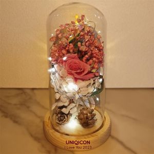 Valentine's Day Eternal Rose Under Bell,Beauty and the Beast Rose,Eternal Rose Glass Dome with LED Light and Base,Wedding Home Decor,Gift for Women,Friends,Birthday,Mother's Day.[S187] - Neuf