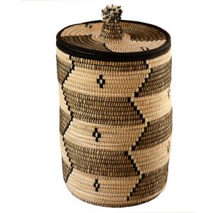 Panier &agrave; linge motifs ethniques en fibres naturelles - Neuf